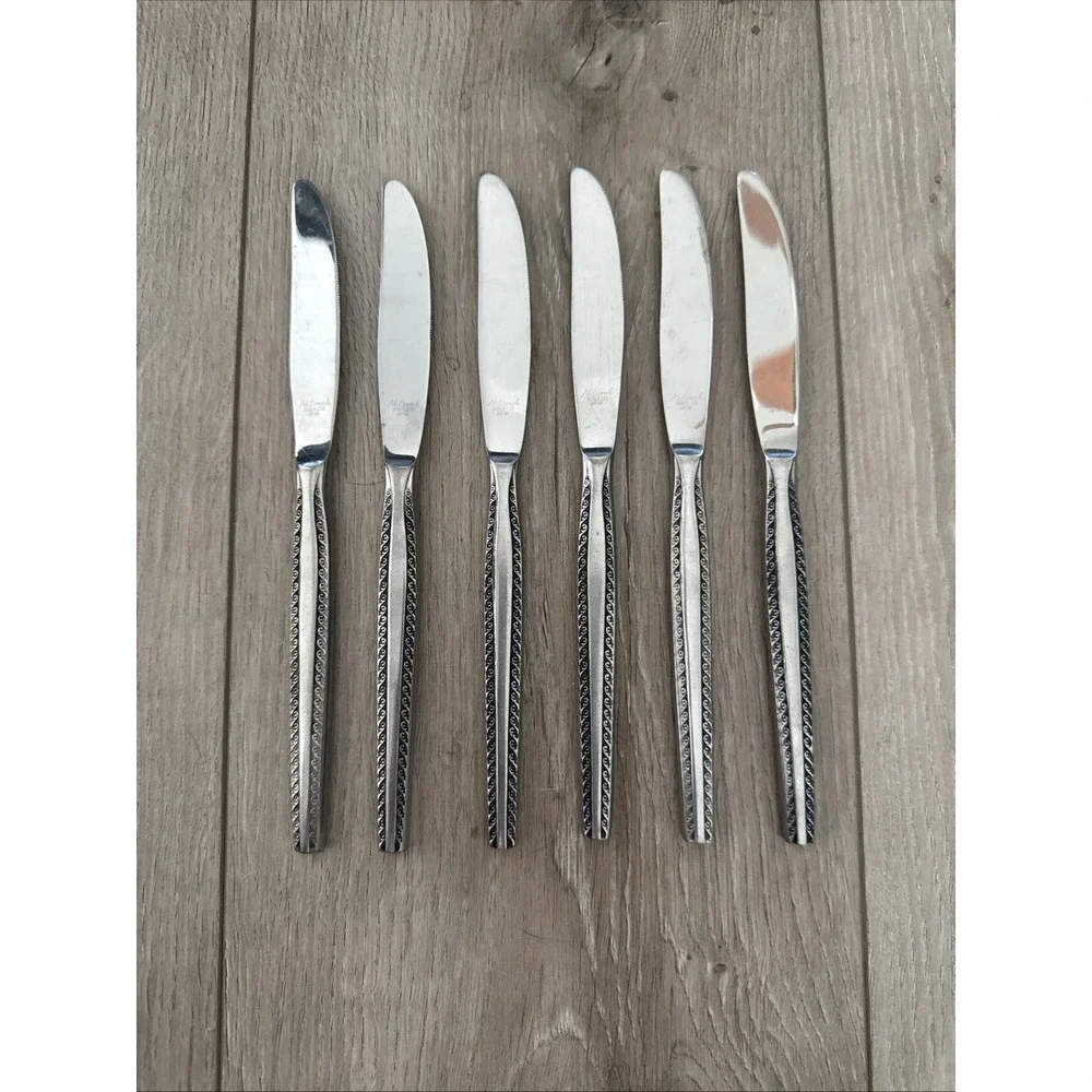 6 Vintage Granada National‎ Stainless Japan Flatware Dinner Butter Knife